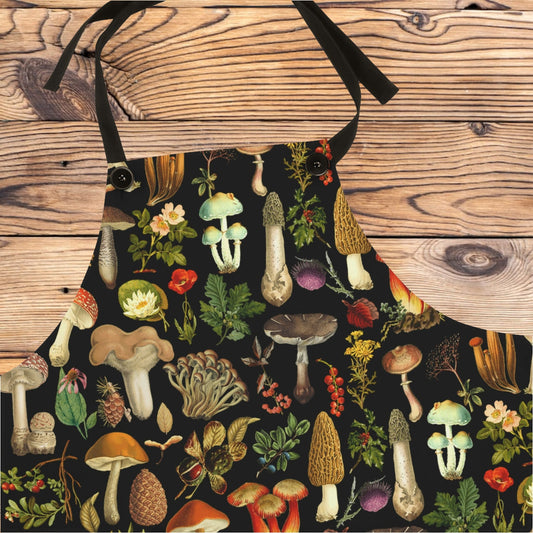 Black Vintage Mushroom Apron