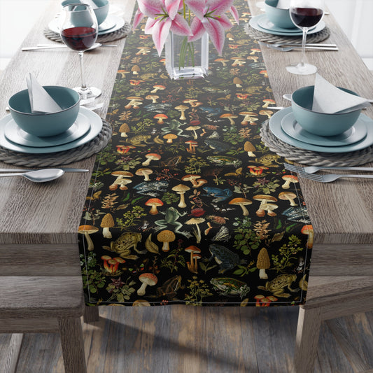 Black Frogs & Mushroom Table Runner