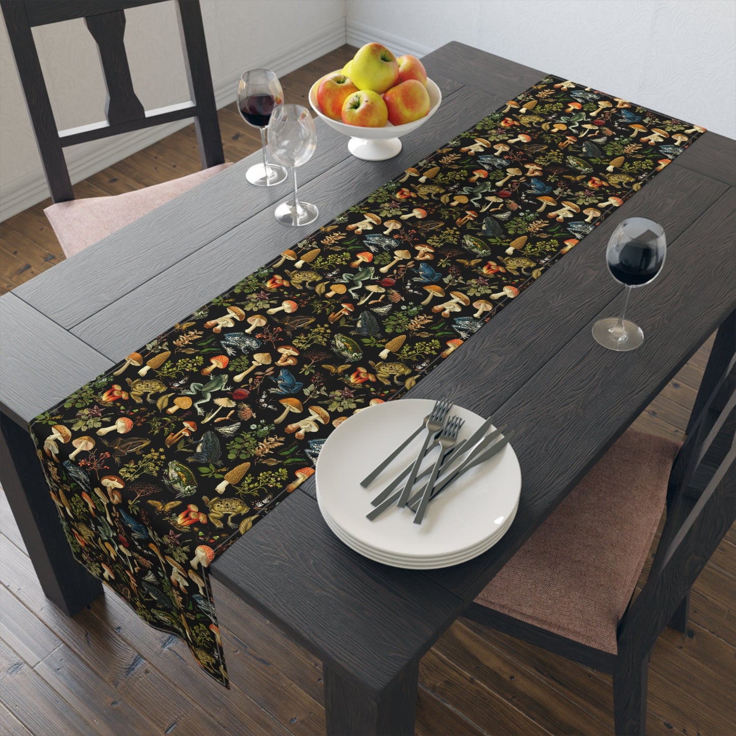 Black Frogs & Mushroom Table Runner